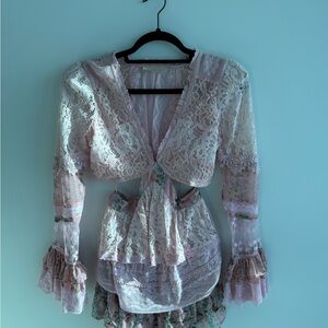 LoveShackFancy Karine Pink Lace Mini Dress